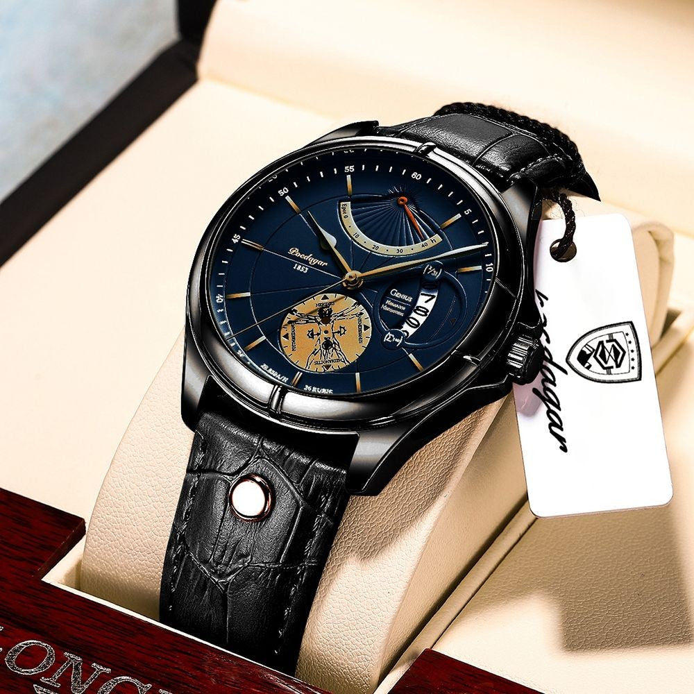 Relógio de pulso Premium POEDAGAR, quartzo, pulseira de couro Masculino