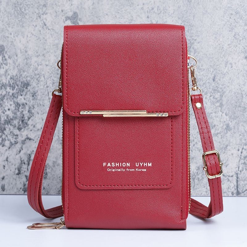 Bolsa de couro feminina com carteira e suporte pra celular