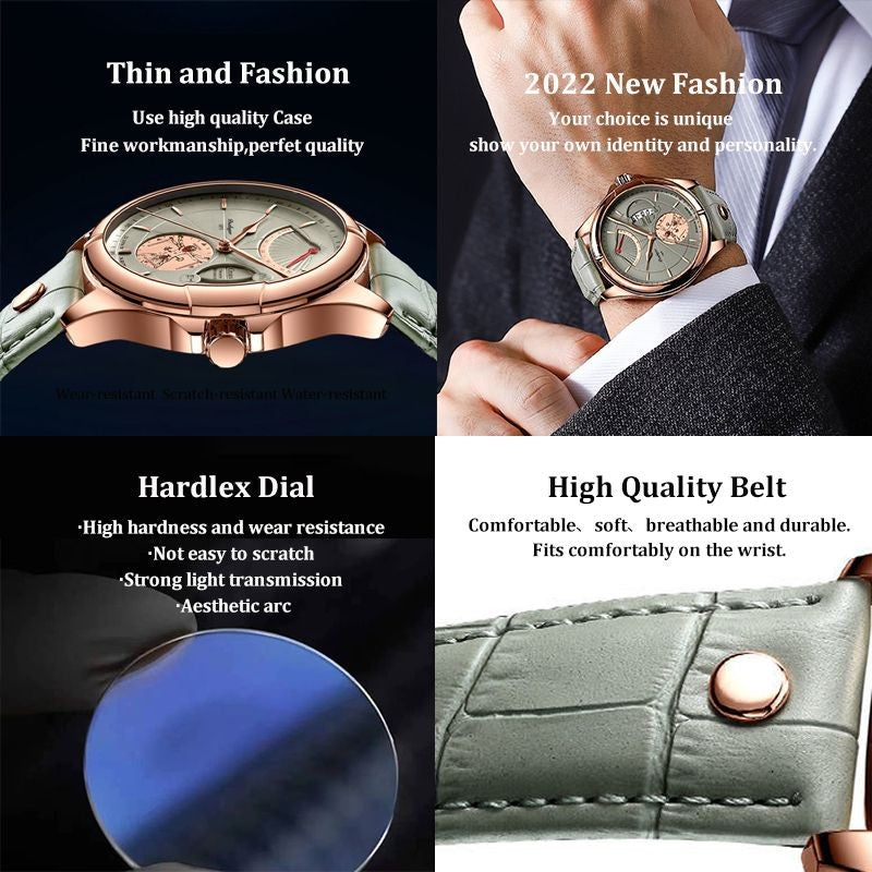 Relógio de pulso Premium POEDAGAR, quartzo, pulseira de couro Masculino