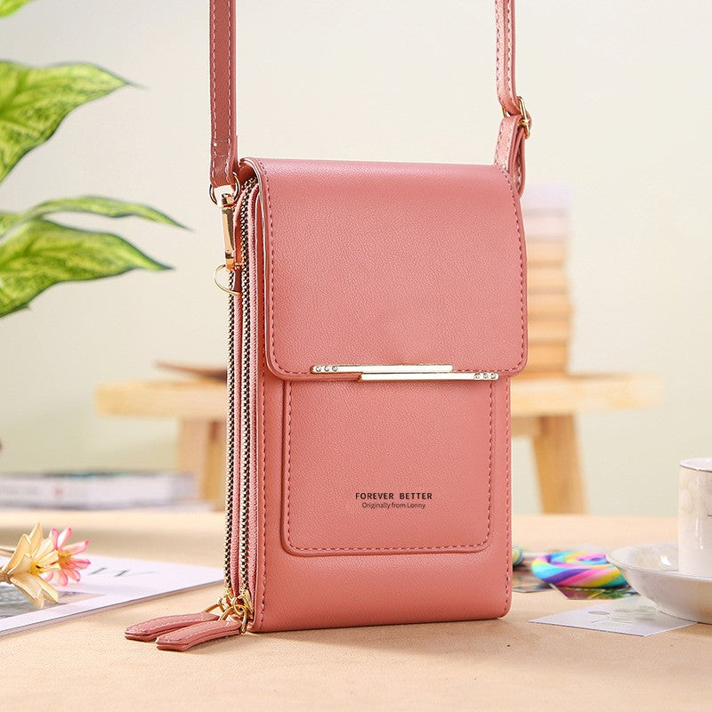 Bolsa de couro feminina com carteira e suporte pra celular