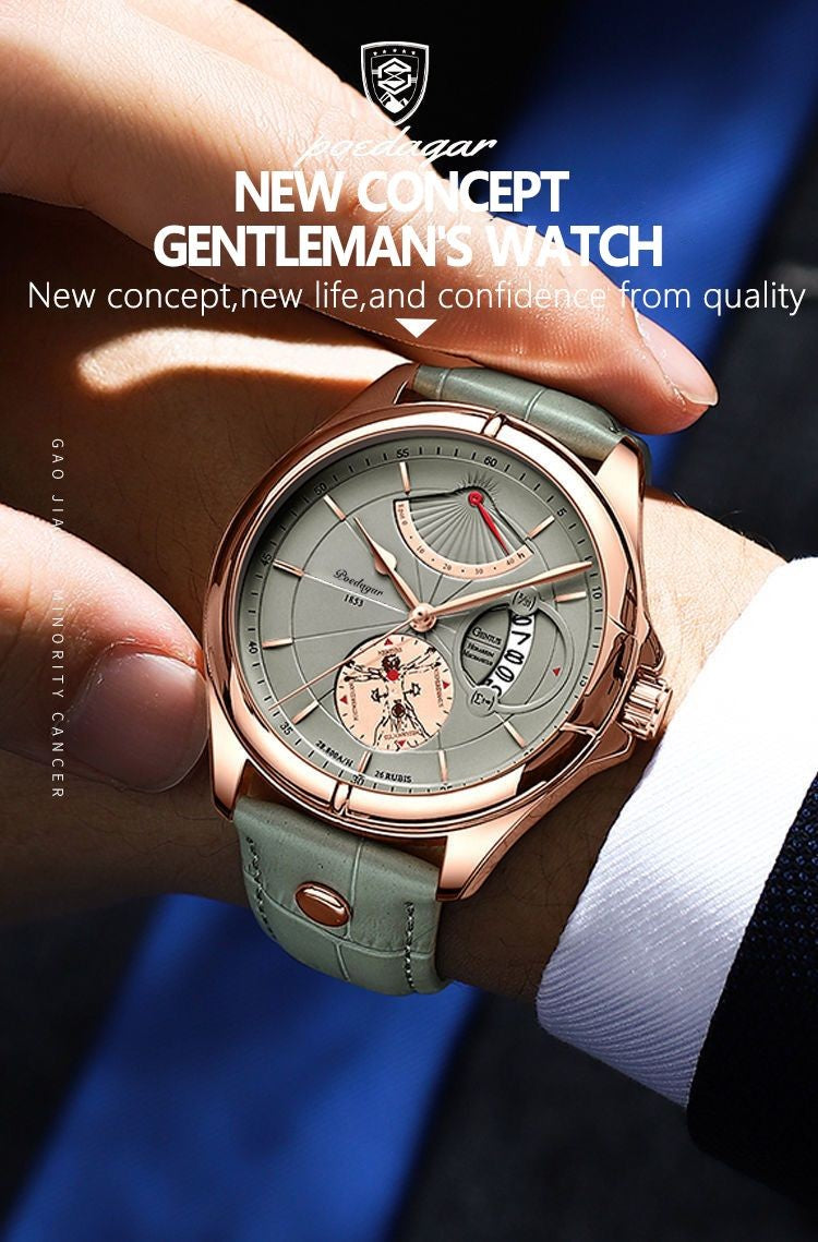 Relógio de pulso Premium POEDAGAR, quartzo, pulseira de couro Masculino