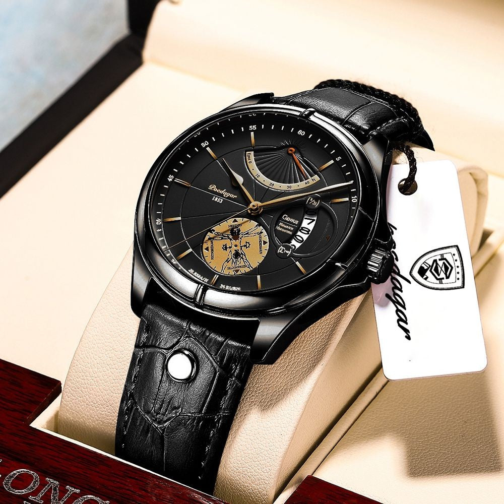 Relógio de pulso Premium POEDAGAR, quartzo, pulseira de couro Masculino