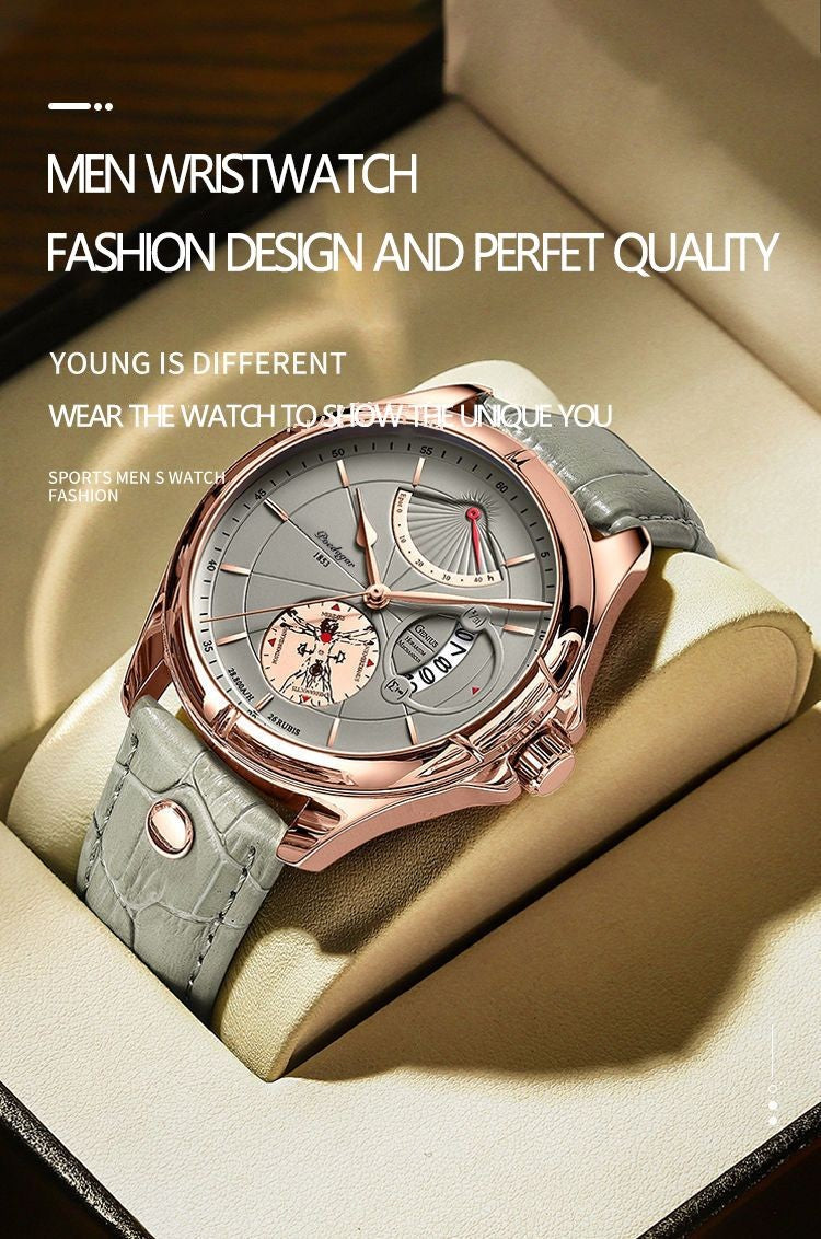 Relógio de pulso Premium POEDAGAR, quartzo, pulseira de couro Masculino