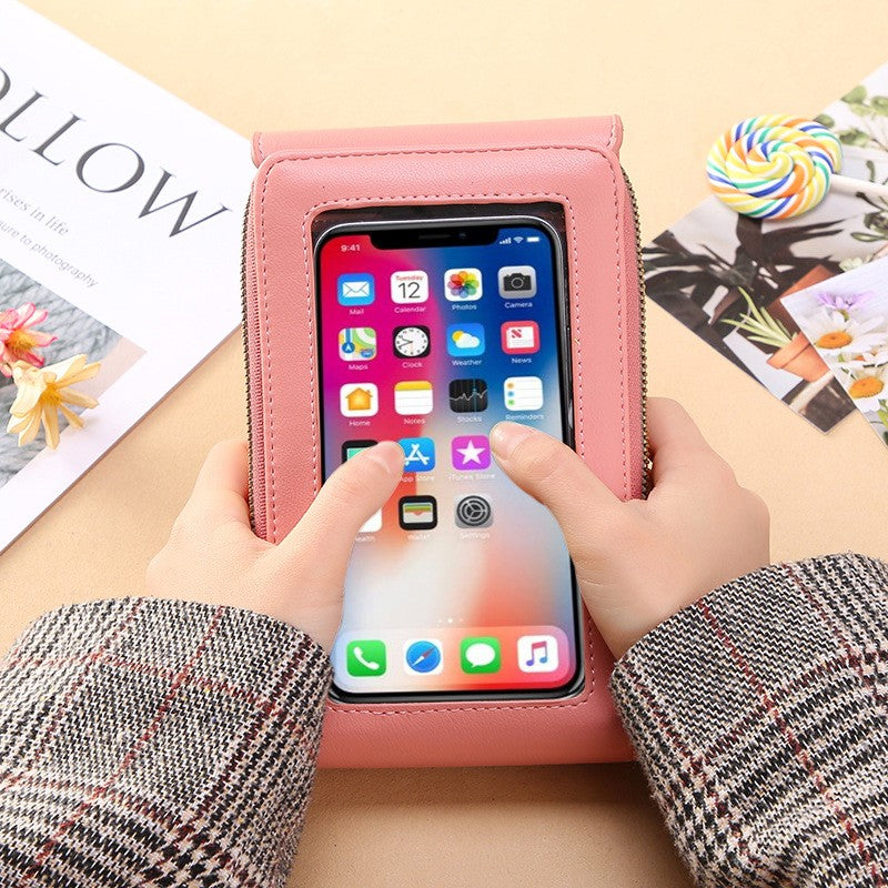 Bolsa de couro feminina com carteira e suporte pra celular