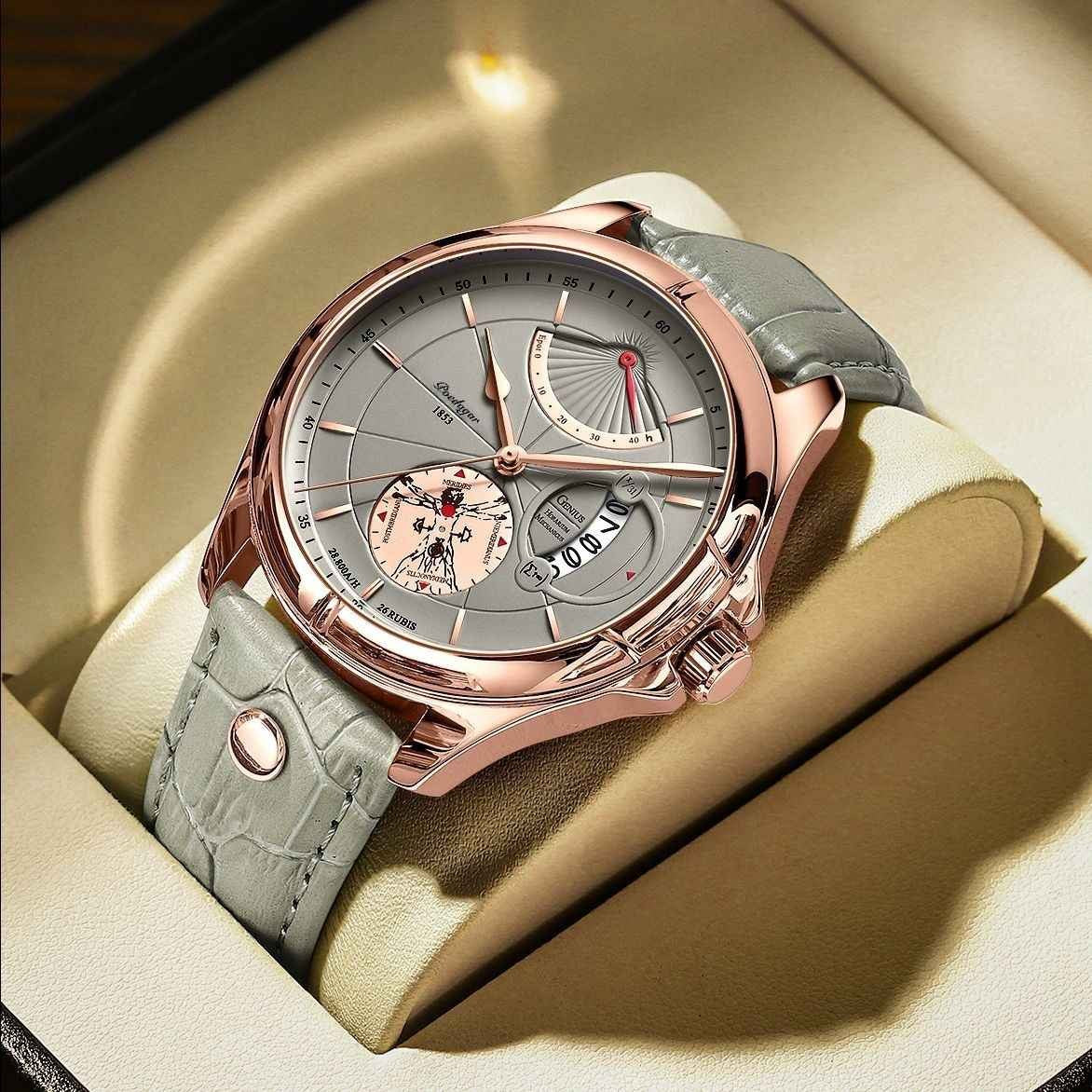Relógio de pulso Premium POEDAGAR, quartzo, pulseira de couro Masculino