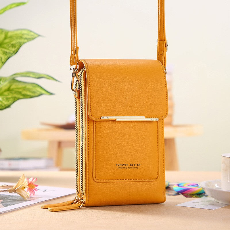 Bolsa de couro feminina com carteira e suporte pra celular
