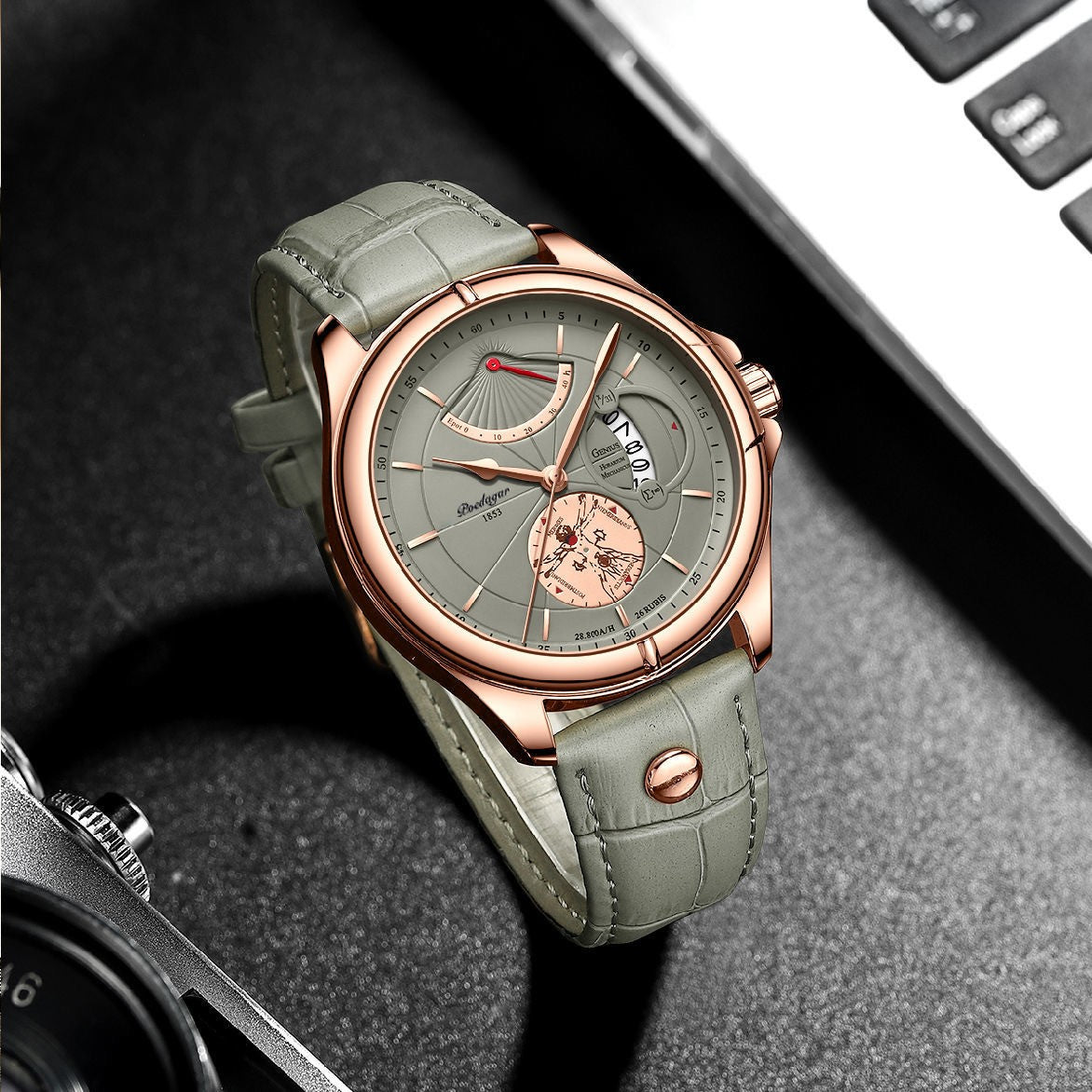 Relógio de pulso Premium POEDAGAR, quartzo, pulseira de couro Masculino