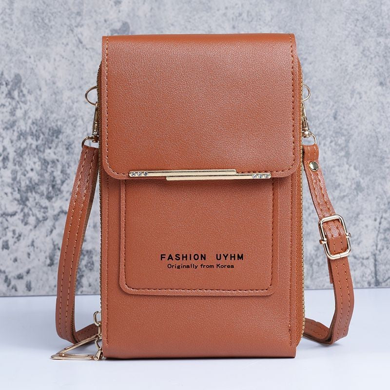 Bolsa de couro feminina com carteira e suporte pra celular
