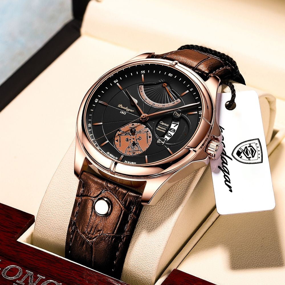 Relógio de pulso Premium POEDAGAR, quartzo, pulseira de couro Masculino
