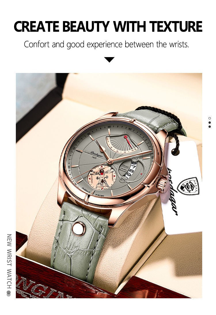 Relógio de pulso Premium POEDAGAR, quartzo, pulseira de couro Masculino