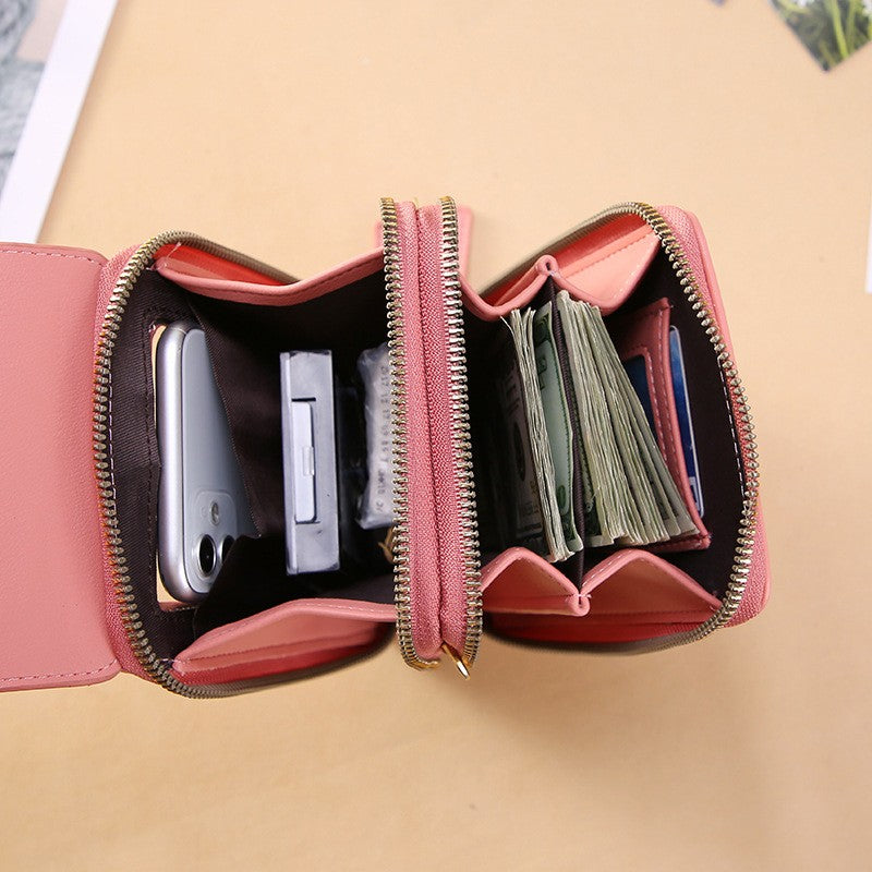 Bolsa de couro feminina com carteira e suporte pra celular