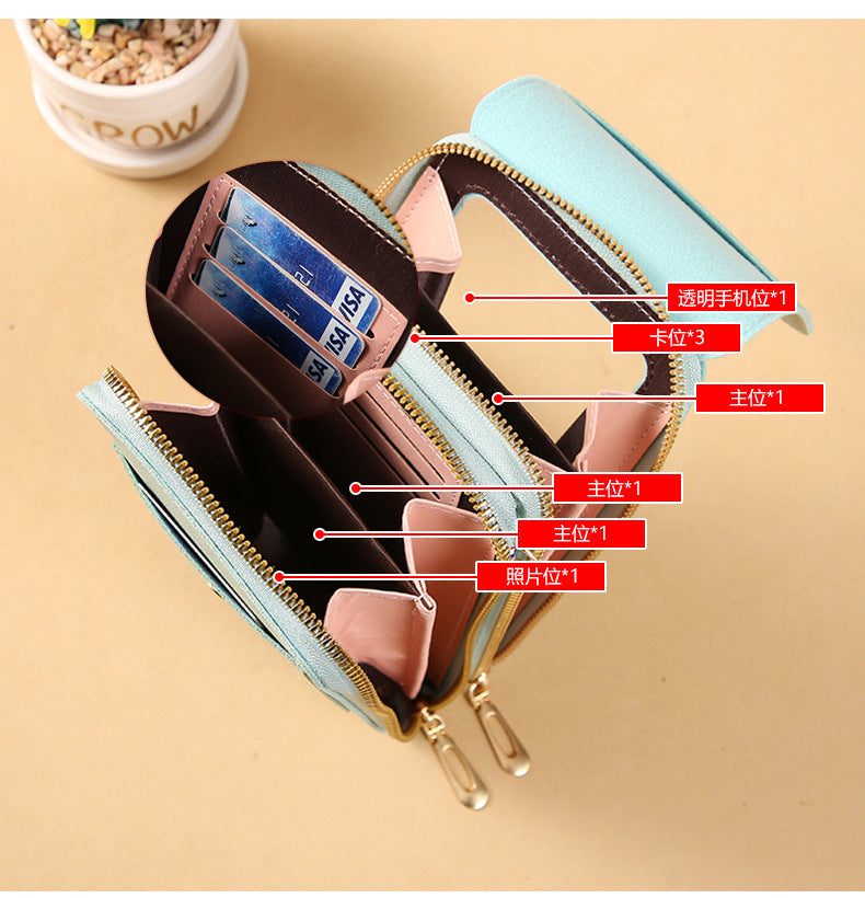 Bolsa de couro feminina com carteira e suporte pra celular