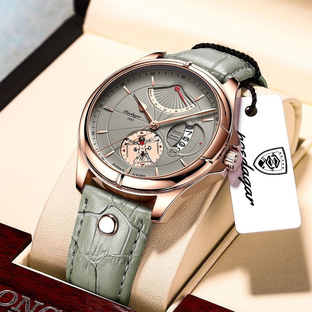 Relógio de pulso Premium POEDAGAR, quartzo, pulseira de couro Masculino
