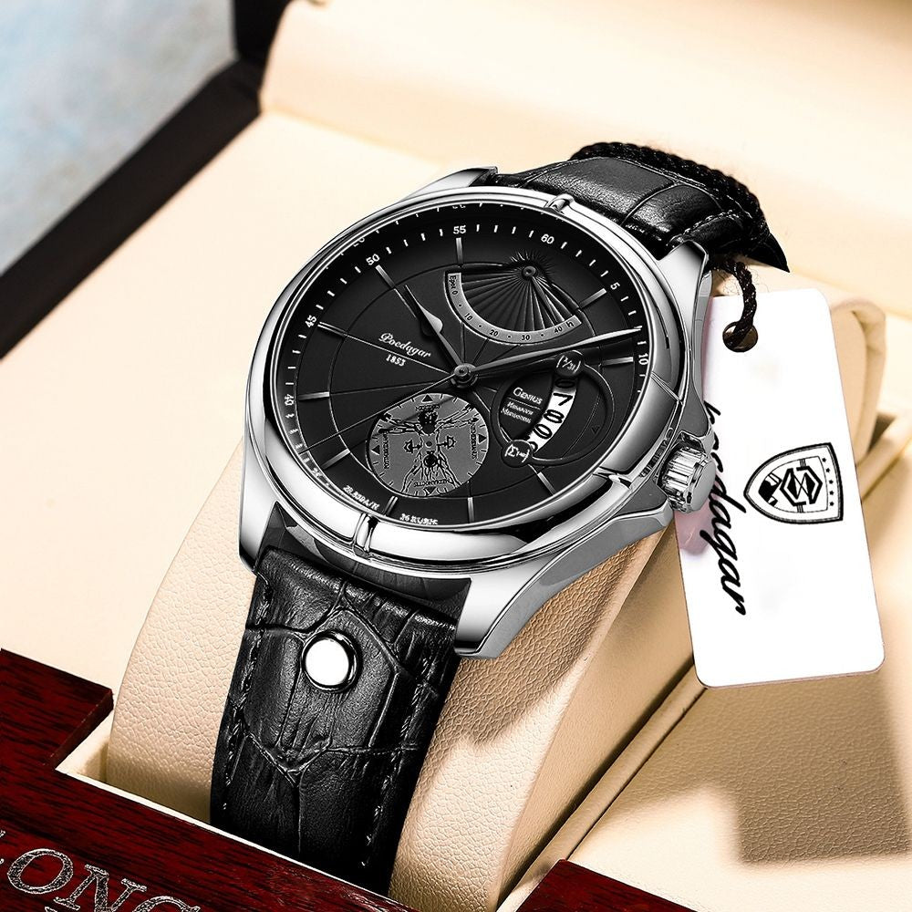 Relógio de pulso Premium POEDAGAR, quartzo, pulseira de couro Masculino