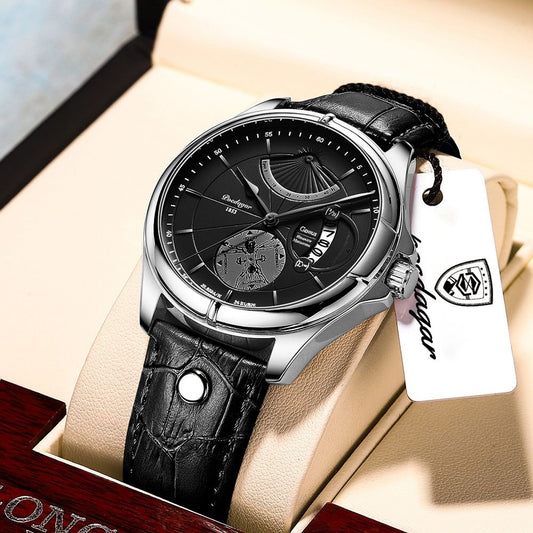 Relógio de pulso Premium POEDAGAR, quartzo, pulseira de couro Masculino