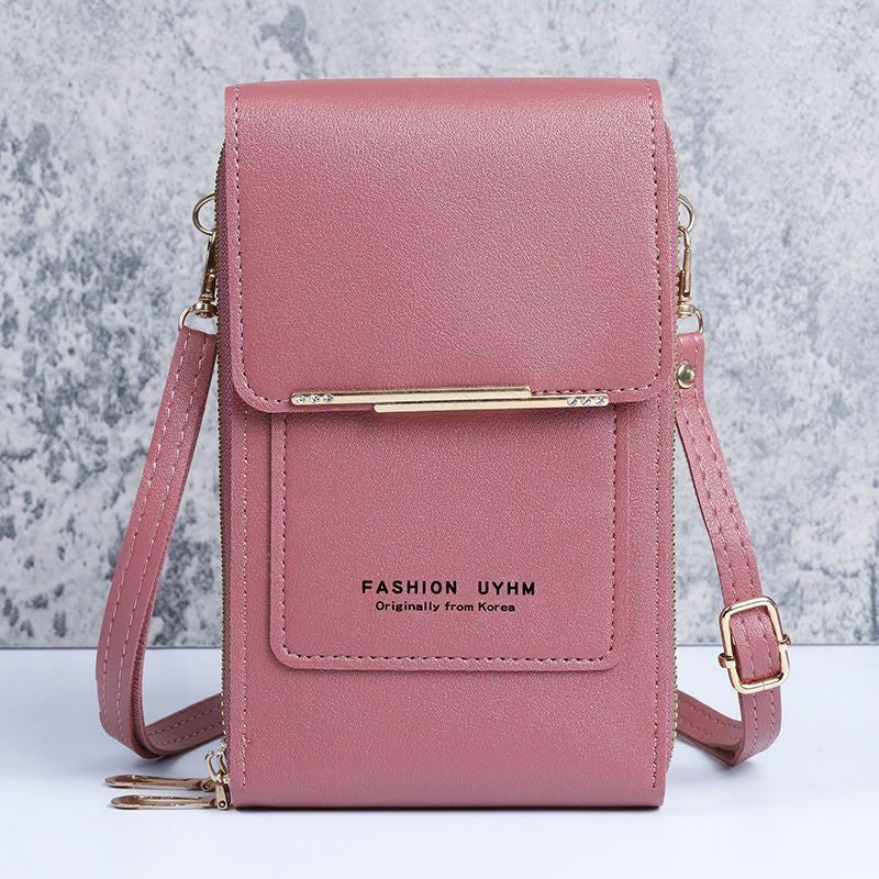 Bolsa de couro feminina com carteira e suporte pra celular