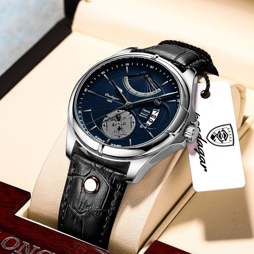 Relógio de pulso Premium POEDAGAR, quartzo, pulseira de couro Masculino