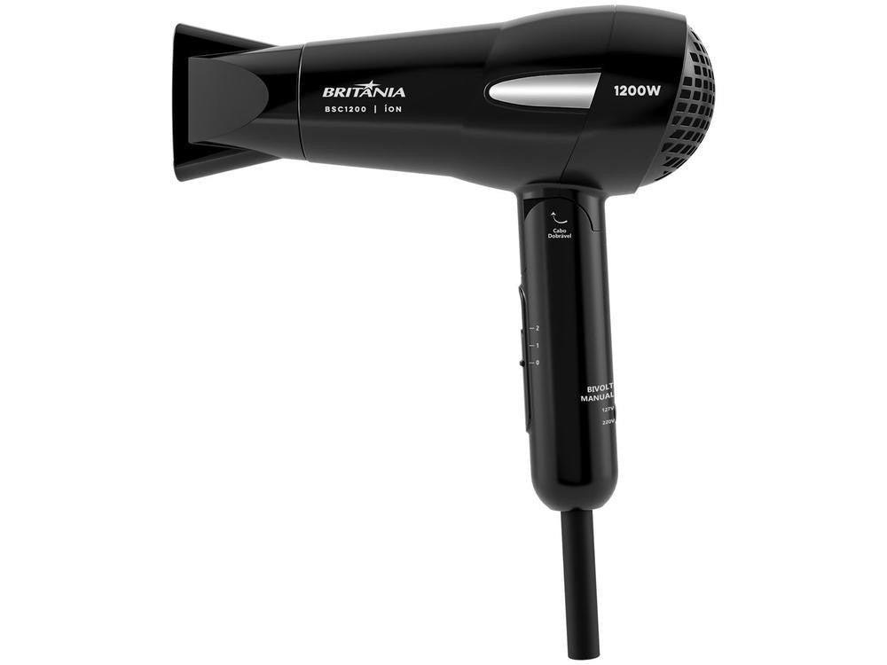 Secador de Cabelo Britânia Íons Turmalina Preto 1200W 2 Velocidades BSC1200