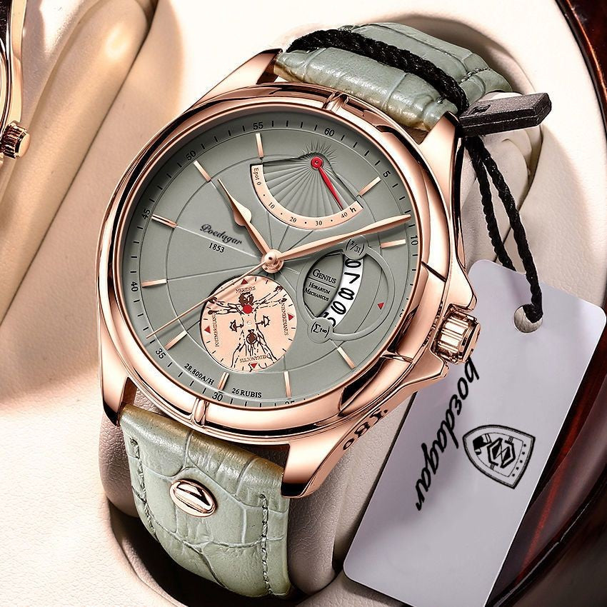 Relógio de pulso Premium POEDAGAR, quartzo, pulseira de couro Masculino