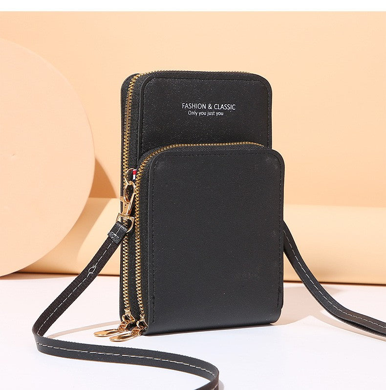 Bolsa de couro feminina com carteira e suporte pra celular