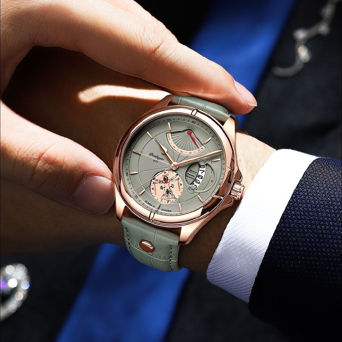 Relógio de pulso Premium POEDAGAR, quartzo, pulseira de couro Masculino