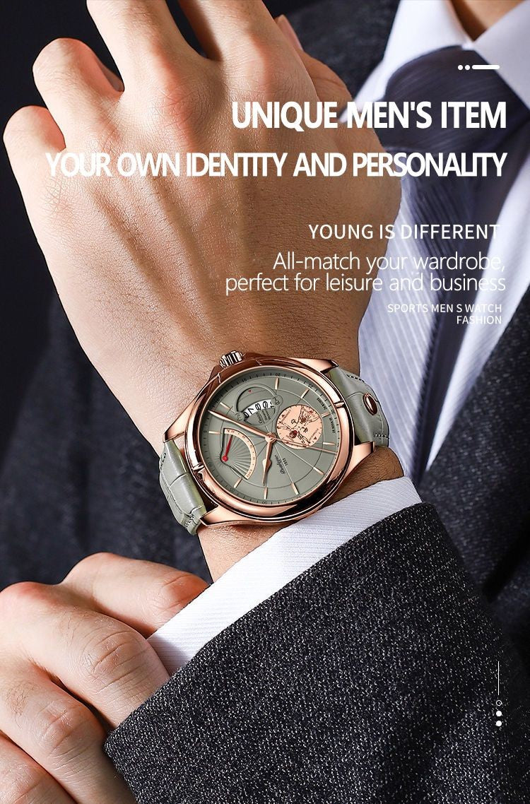 Relógio de pulso Premium POEDAGAR, quartzo, pulseira de couro Masculino